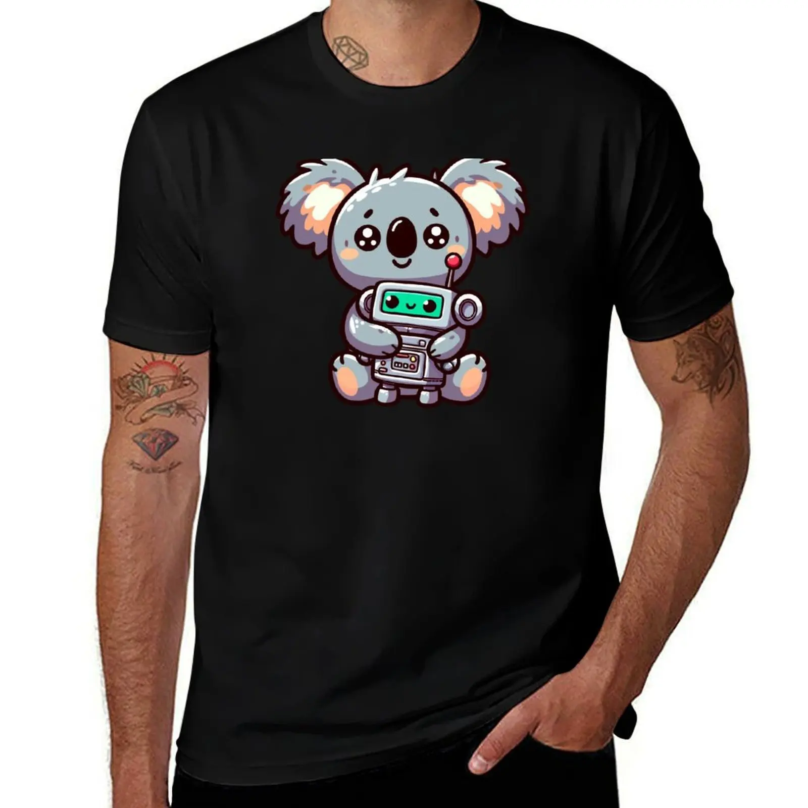 

Koala Hugging a Robot T-Shirt Funny t-shirt graphics vintage anime shirt men t shirts high quality