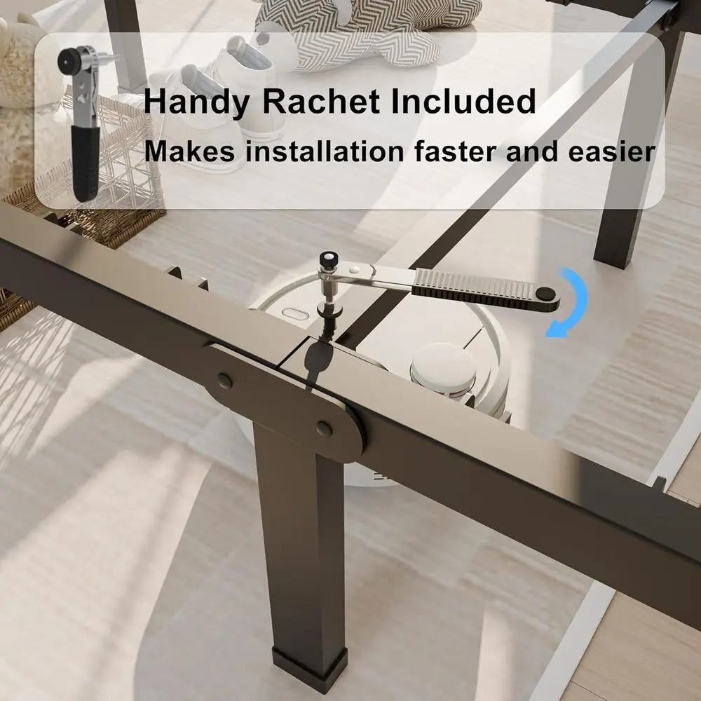 14 Inch Full Size Bed with Round Legs, Heavy Duty Metal Platform, Steel Slat Support, No Box Spring Needed, Easy Assembly, Noise