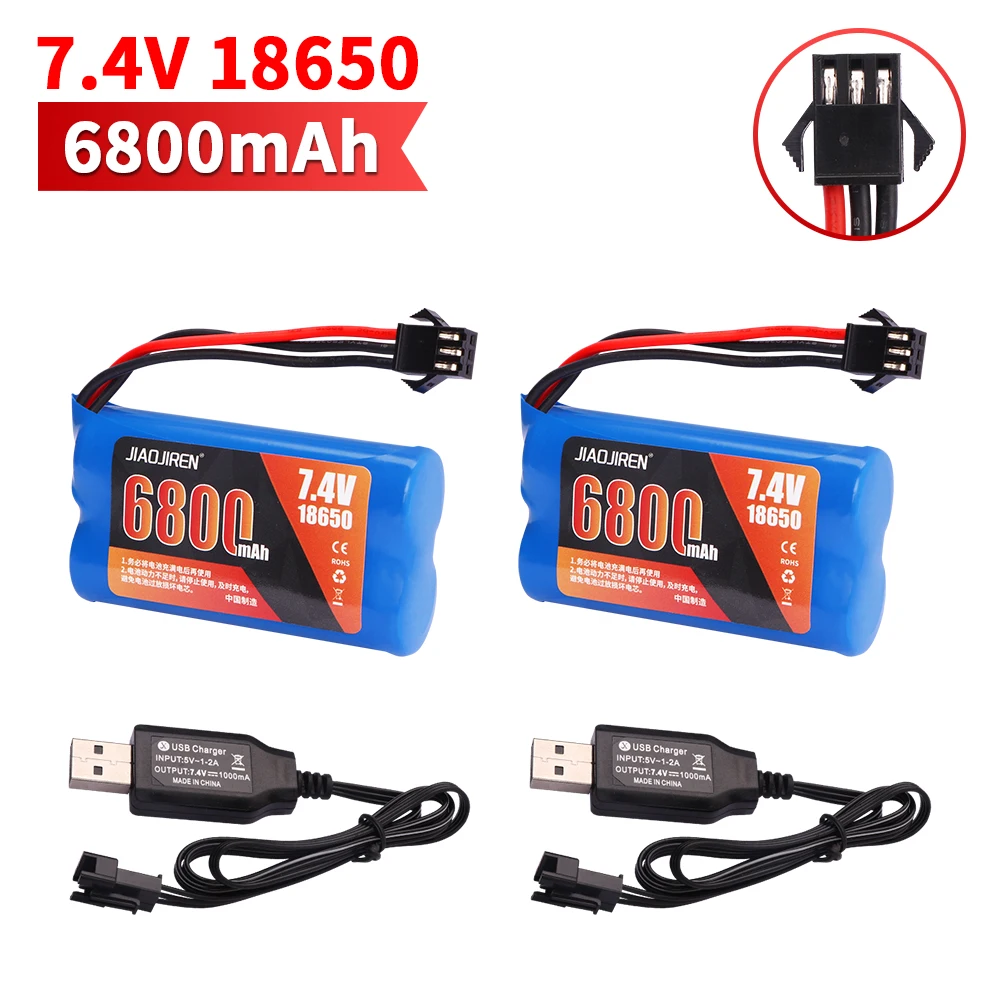 SM-3P Plug Upgrade 7.4V 6800mAh Li-ion Batterij Met USB Lader Voor MN82 MN128 MN78 LC79 Afstandsbediening Auto batterij 2S 18650 25C