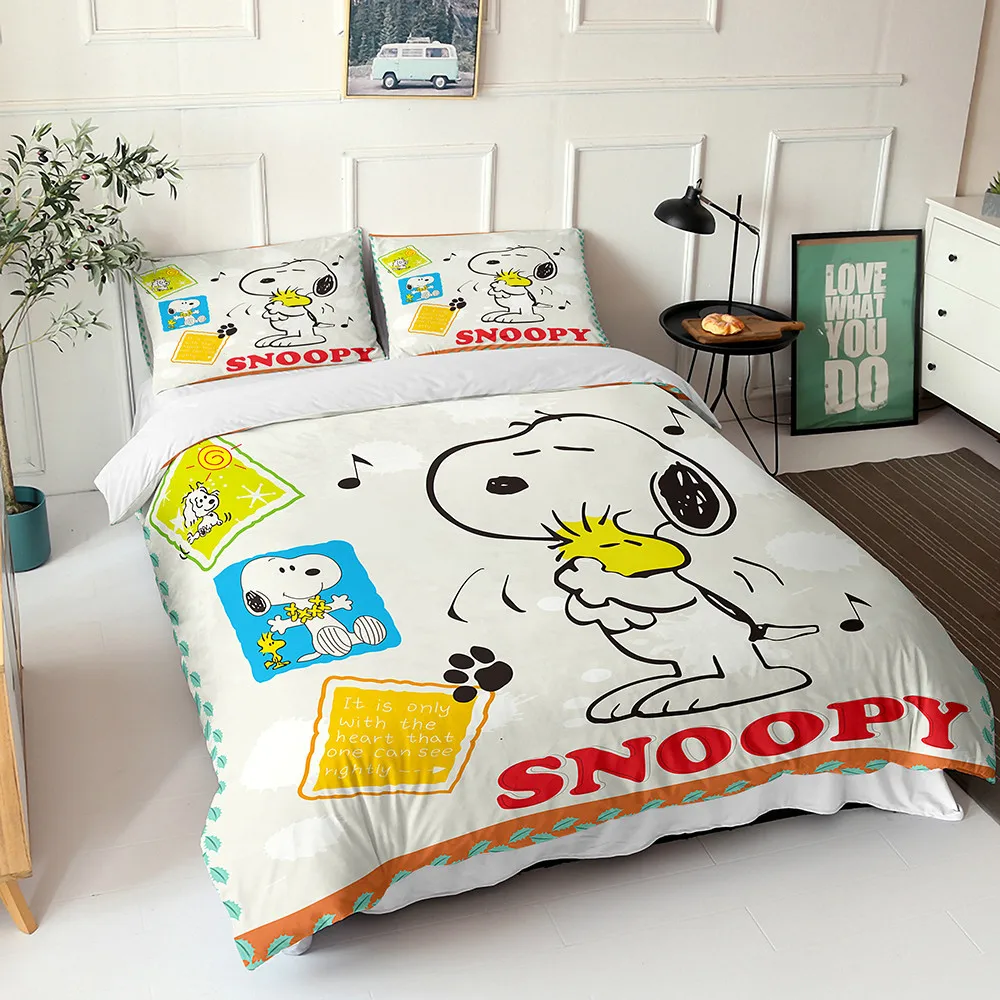 Snoopy home bedding set ,bed cover duvet sets 3-piece set 1-step cover,Suitable for Children and Adults