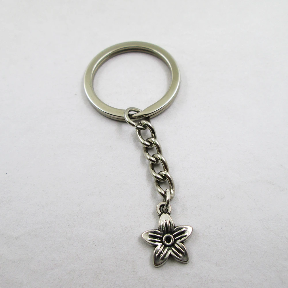 3pcs/lot Antique Silver Shooting Lily Flower  14x12mm Charm Keyring Best frined,birthday  Present ,pendant Keychain