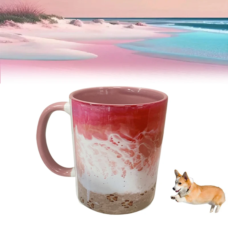 Paw Print Ocean Shoreline Mug Ceramic Coffee Mug Ocean Shoreline Waves Tea Cup Home Artistic Taste Drinking Water Tools Gifts