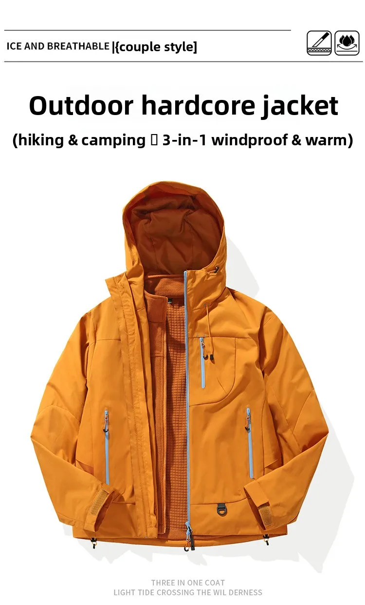 Empty Mountain Rain Hardshell Wind- und Wasserdichte Funktionelle Outdoor Drei-in-Eins-Kapuzen-Bergsteigerjacke für Männer und Frauen – Detail 2