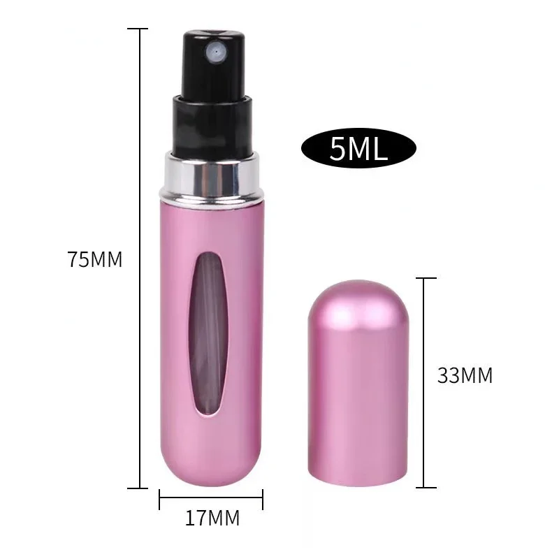 Mini Perfume Portátil Recarga Garrafa, Spray Recarregável, Viagem Alumínio Spray Atomizador, Vazio Cosmetic Containers Tool, 5ml, 5Pcs