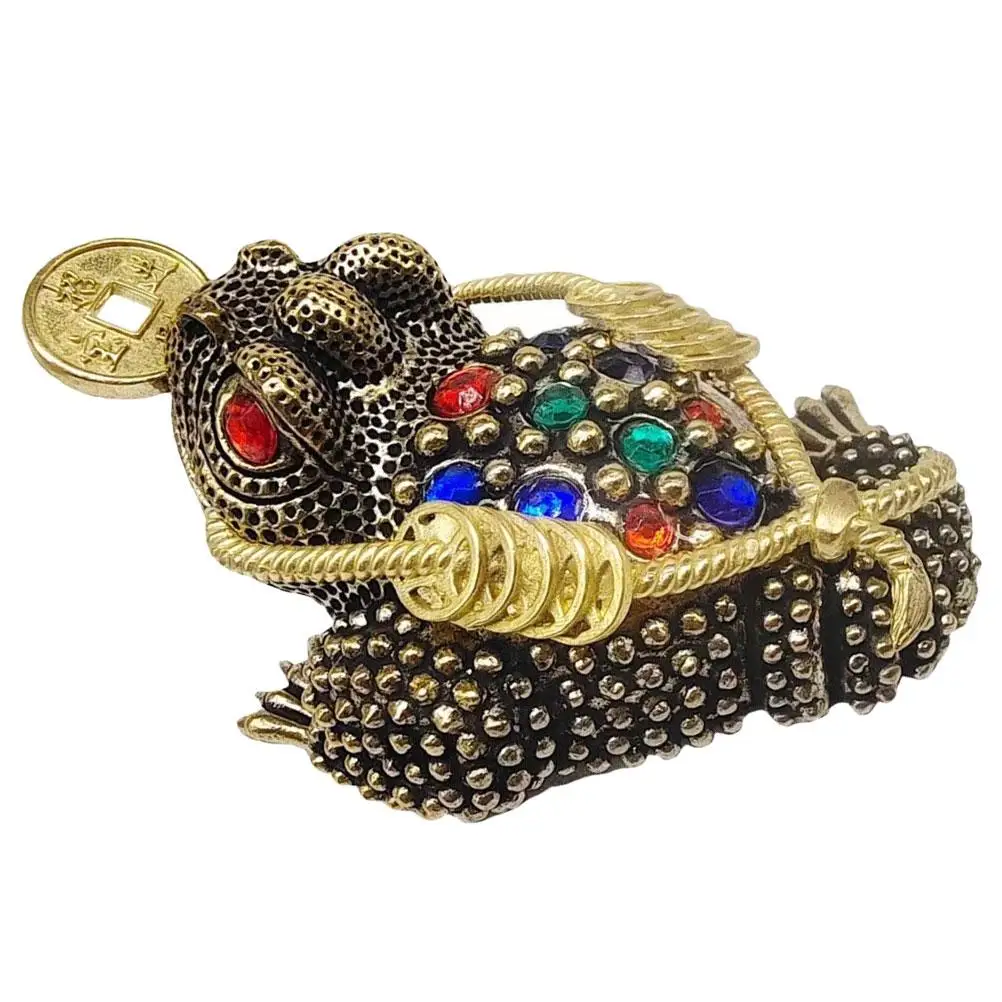 

Golden Toad Ornament Brass Frog Figurine Desktop Statue Wealth Decor Chinese Style Vintage Home