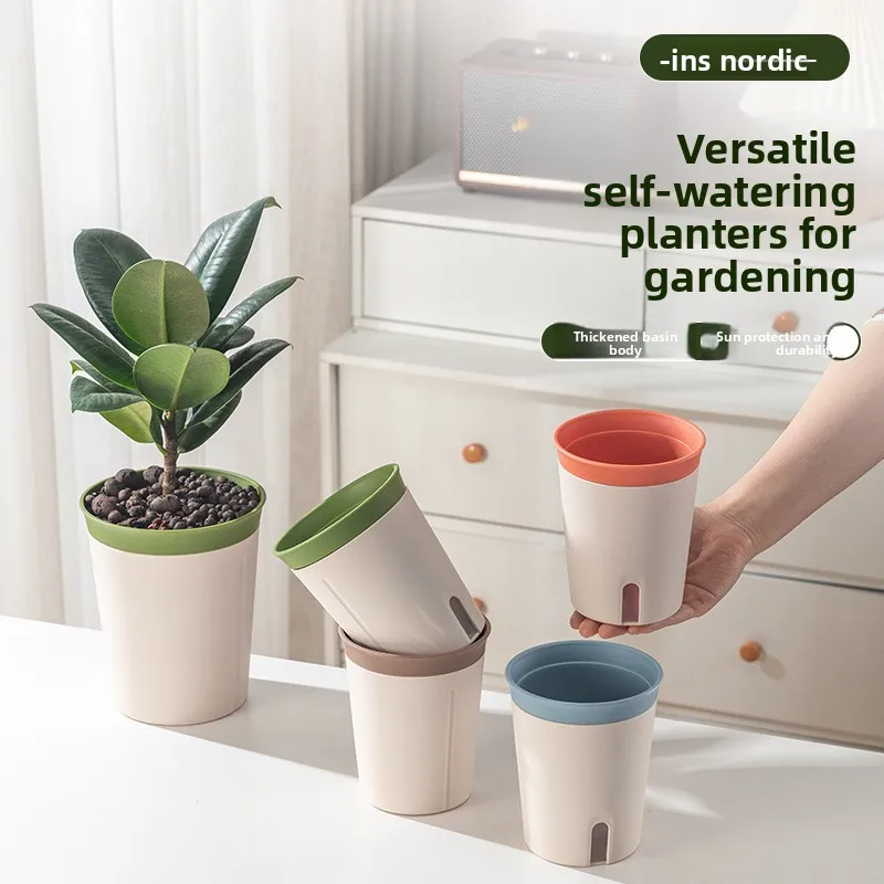 New Premium Lazy Self-priming Plastic Flower Pot Thickened Size Office Succulent Pot Free Watering Cross-border Fast Delivery