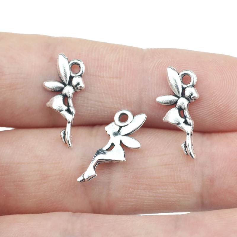 High Quality 50 Pieces/Lot 18mm*7mm Tibetan Silver Flying Angel Girl Charm Fairy Charms For Jewelry Making