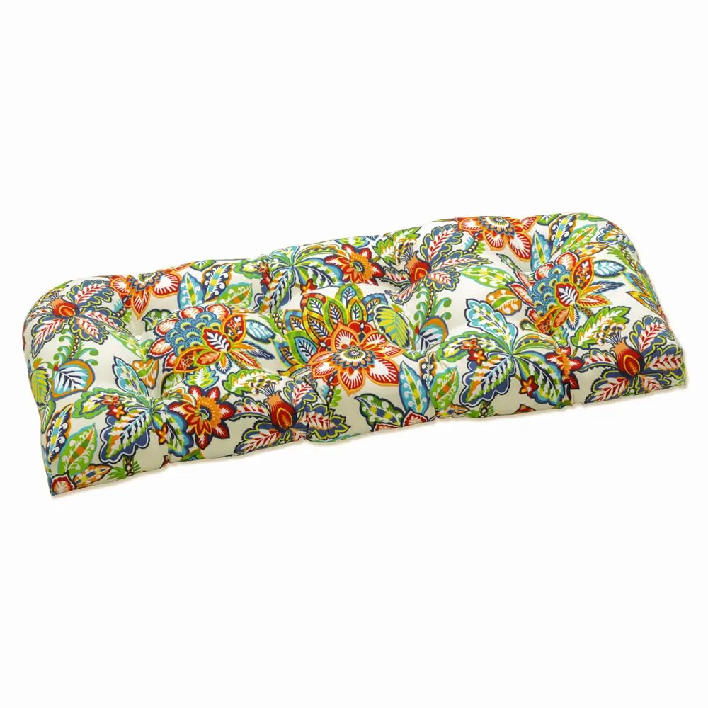 

Bright Floral Indoor/Outdoor Wicker Sofa Setee Swing Cushion Tufted, Weather, And Fade Resistant, 19"" X 44"", Blue/Green