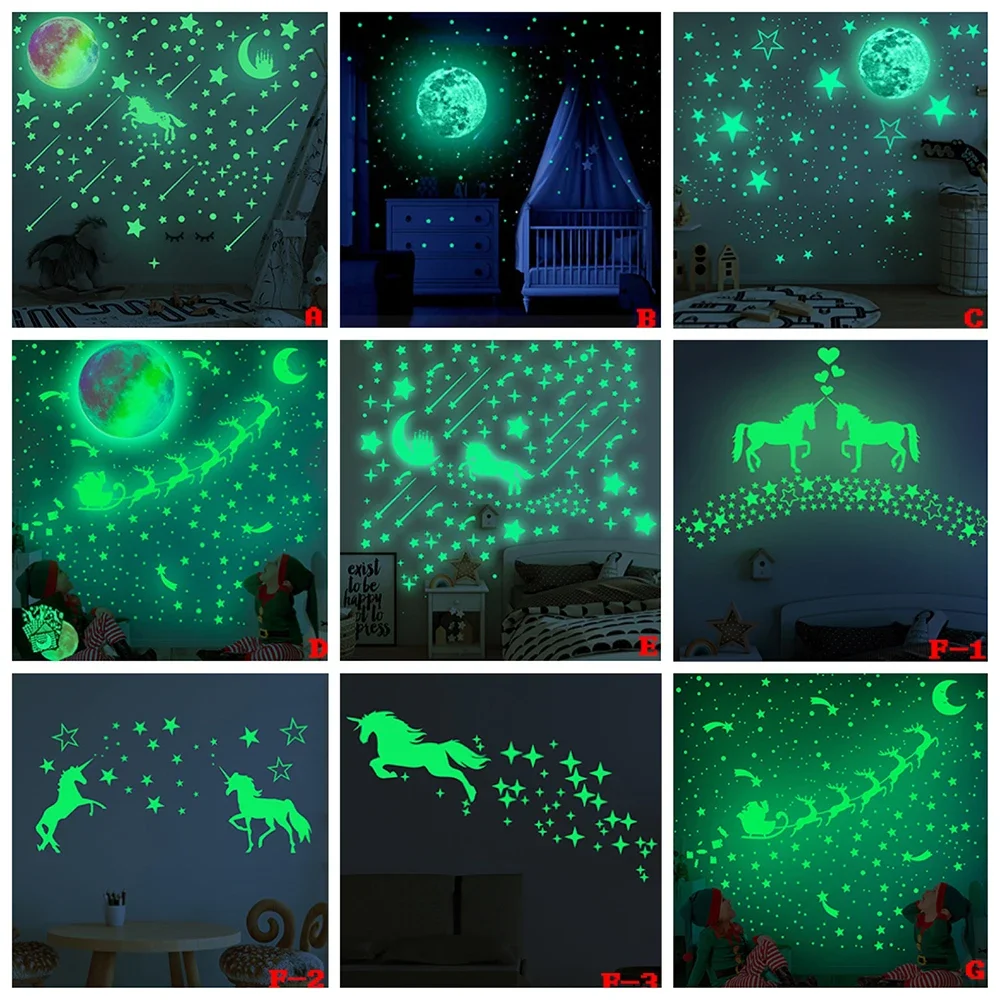 3D Luminous Castle Moon Wall Stickers Home Decor DIY Decals Kids Room Decoration Fluorescent Unicorn Glow in The Dark Stickers