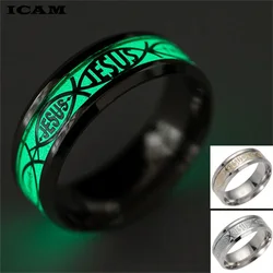 ICAM New Punk Style Stainless Steel Ring Glow In The Dark Jesus  Ring Luminous Fantastic Band Rings Women Men Jewelry