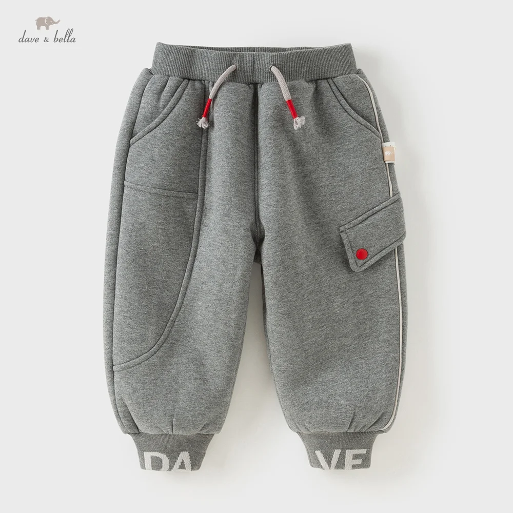 

Dave Bella Children's Pants Winter Autumn Velvet Thicken Boys Cargo Elastic Waist Trousers Sports Jogger Casual Pants DB4254507