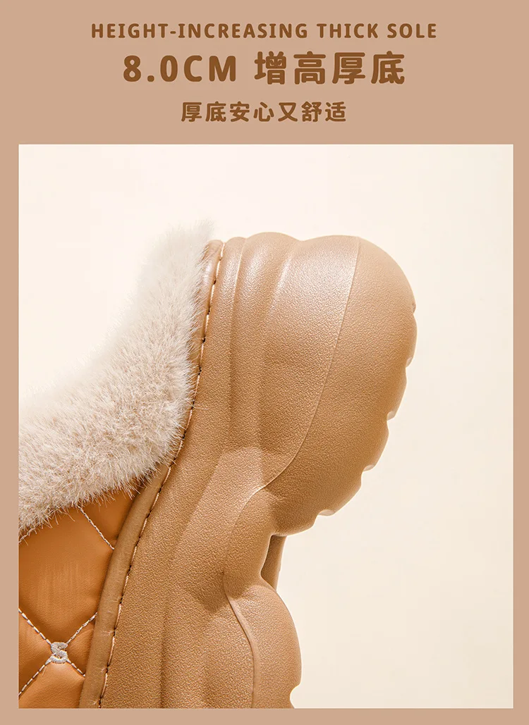 8 cm hohe Pantoffeln für Damen, klobige Plattform, Winter, pelzige Schleifenschuhe, Damen-Hausschuhe aus Kaninchenfell, wasserdichte Hasen-Mules, Clog-Schuhe – Detail 8