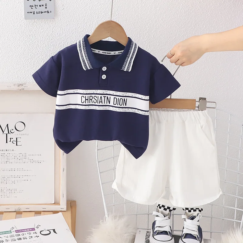 Boys Short-sleeved Suit Summer Boys Short-sleeved POLO Shirt + Shorts Casual Sports Two-piece Set