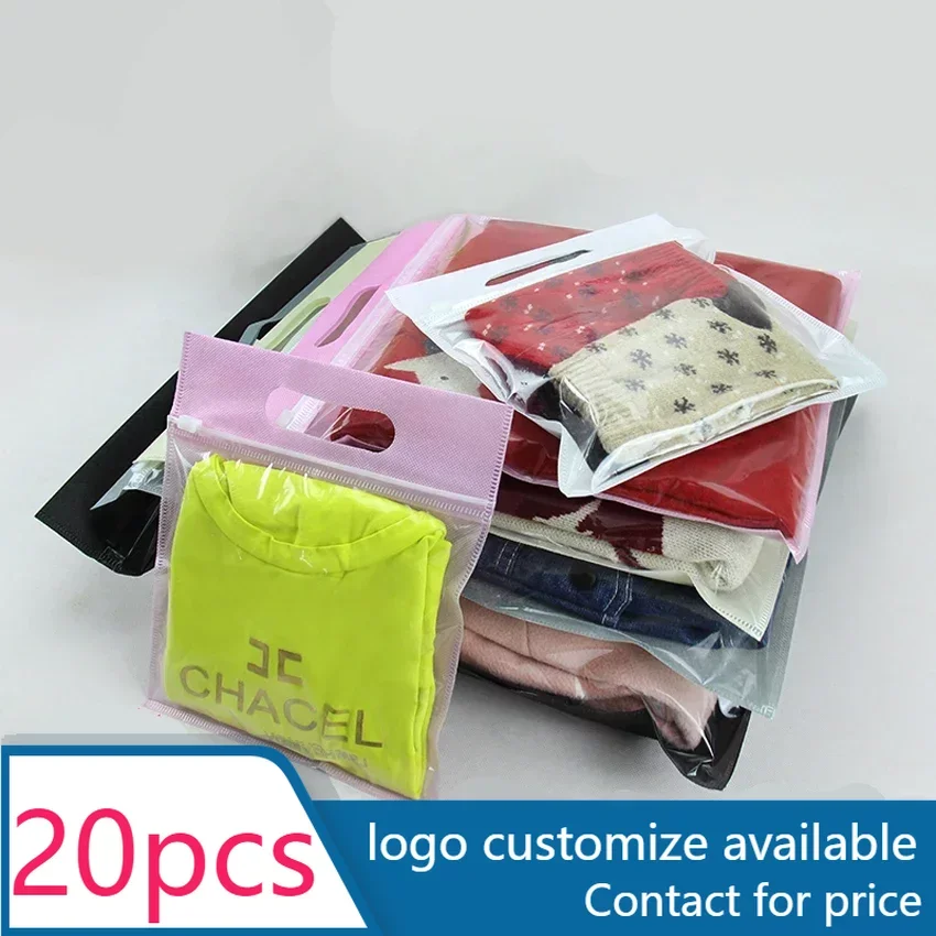 

20 pcs 6 colors Nonwoven zipper Gift Travel transparent handbag clothes packaging bags