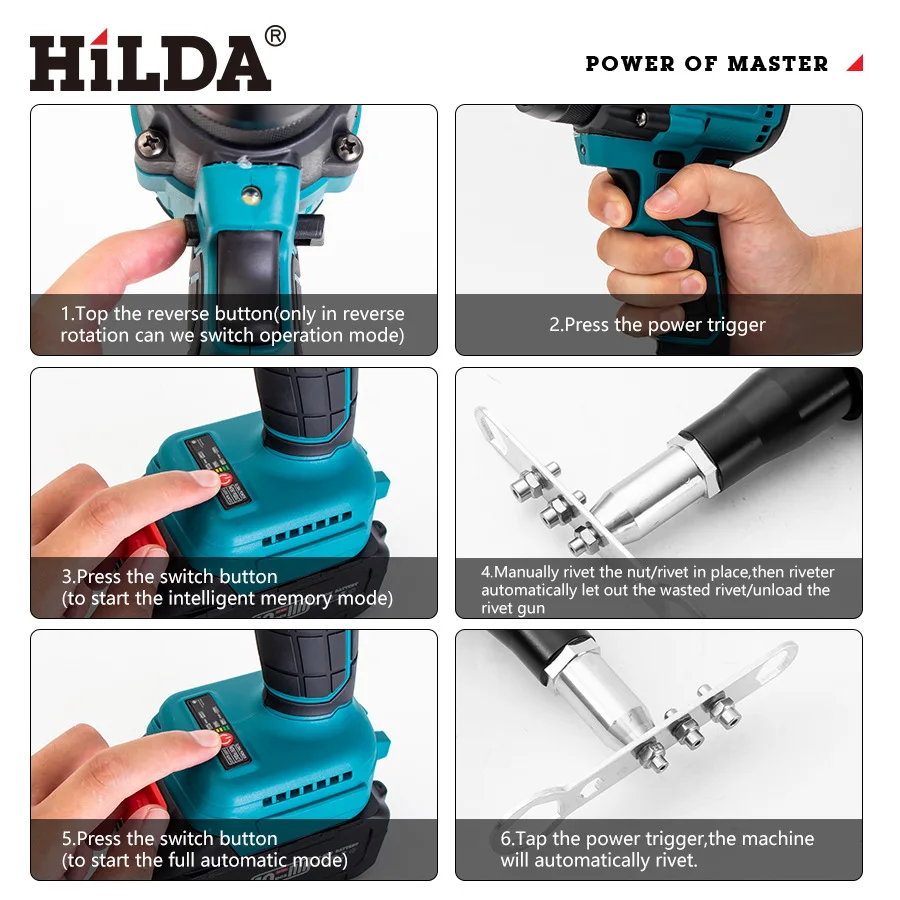 Imagem -04 - Brushless Electric Rivet Gun Cordless Rivet Nut Gun Inserção de Broca Ferramentas Elétricas para Makita Bateria 18v 20000n 720w 2.44.8 mm