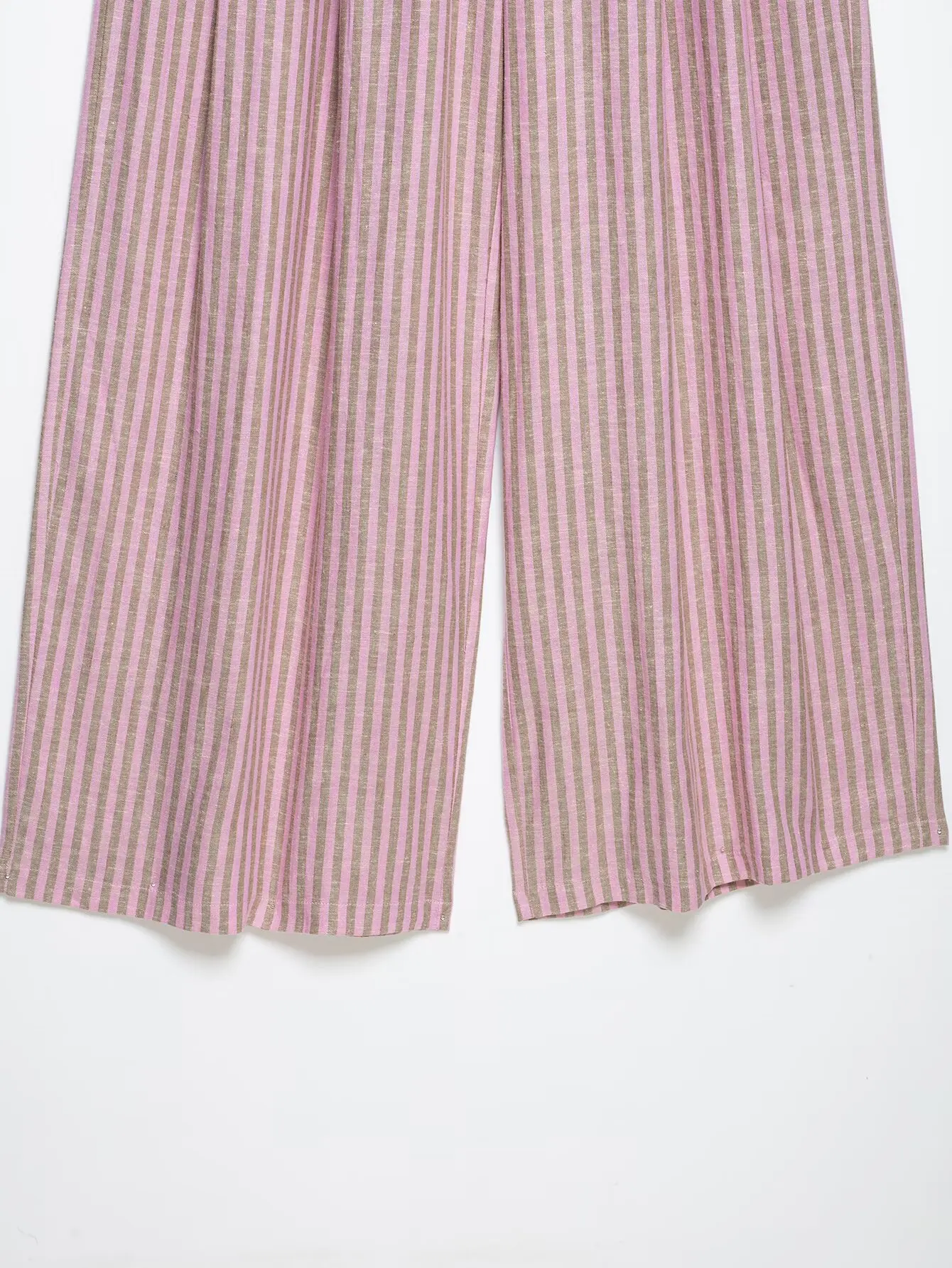 Women's Striped Pants 2026 New Summer Mid-waist Lace Up Pleats Casual Female Fashion Vintage Wide-leg Pants