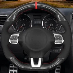 폭스 바겐 골프 6 GTI MK6 VW 폴로 GTI Scirocco R Passat CC R-Line 2010 용 맞춤형 자동차 핸들 커버 블랙 스웨이드