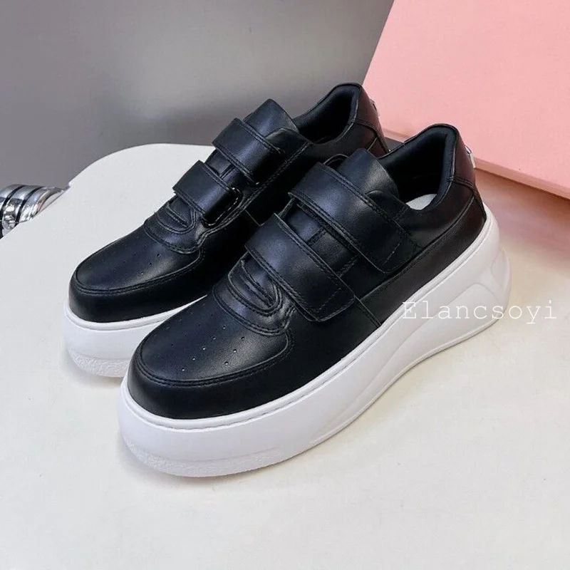 Spring Genuine Leather Breathable Casual Shoes Women Round Toe Thick Sole Sneakers Versatile Daily Casual Wear Tennis Shoes