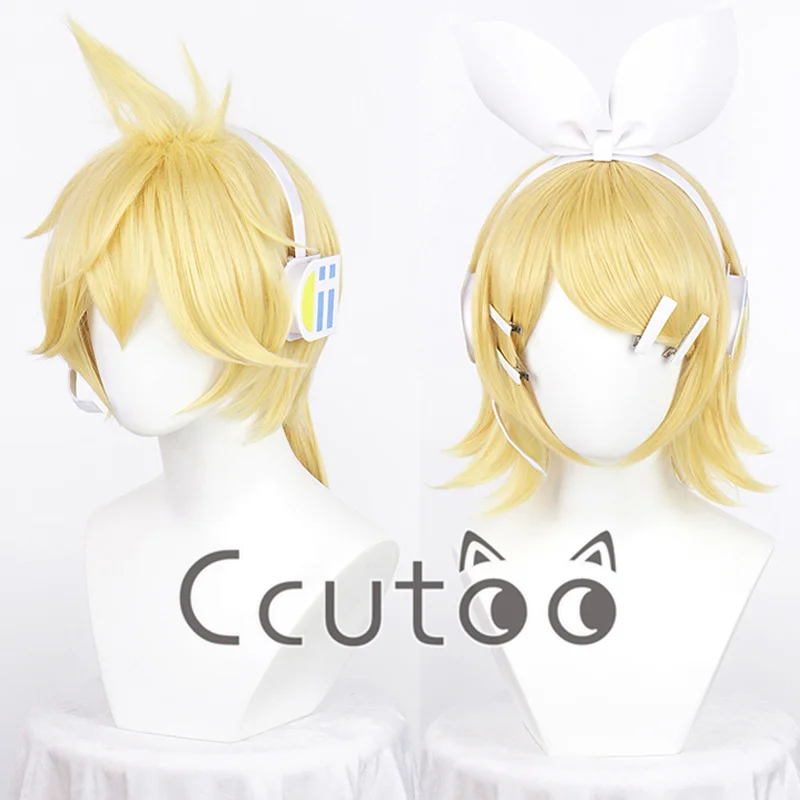 Rin / Len Short Blonde Heat Resistant Synthetic Hair Cosplay Wig + Headwear + Wig Cap