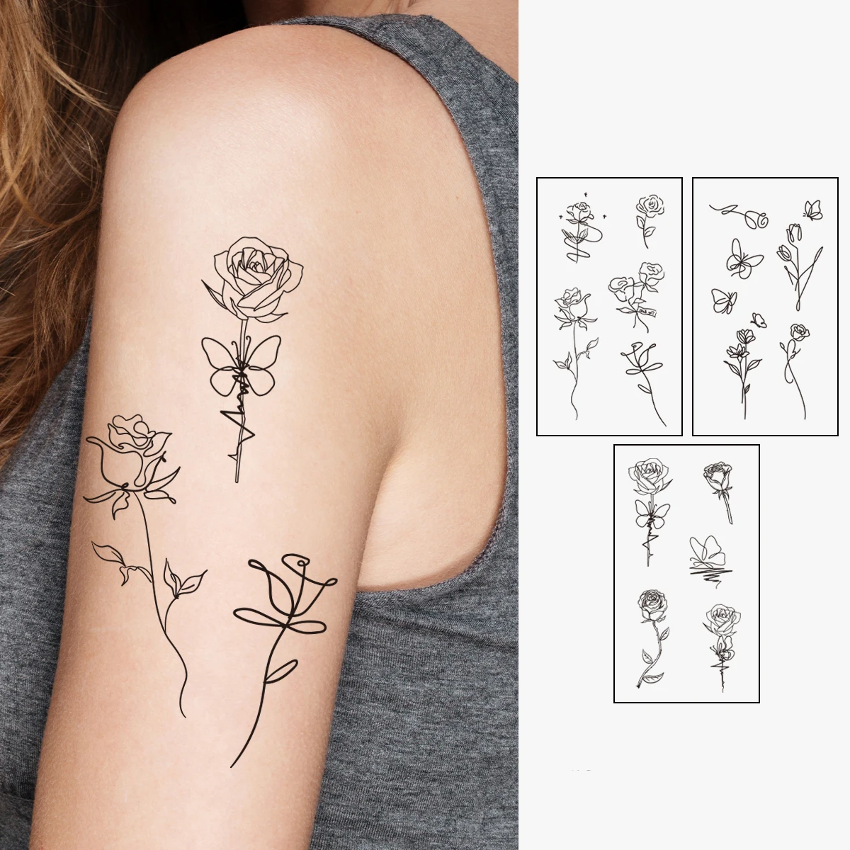 

Flowers Temporary Tattoo Sticker Rose Butterfly Leave Waterproof Tattoo Sticker For Women and Girls Body Art Fake Tattoo Sticker