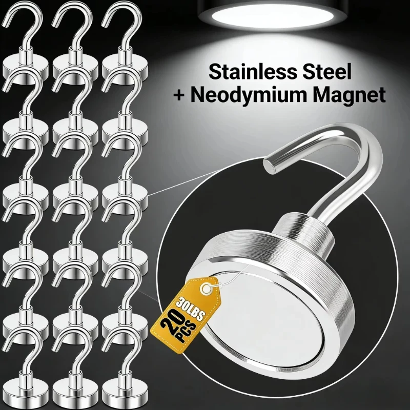 5/15/30Pcs Magnetic Hooks Super Strong Magnets Neodymium Magnet Powerful Magnets Hanging Hooks For Bathroom Kitchen Organizers