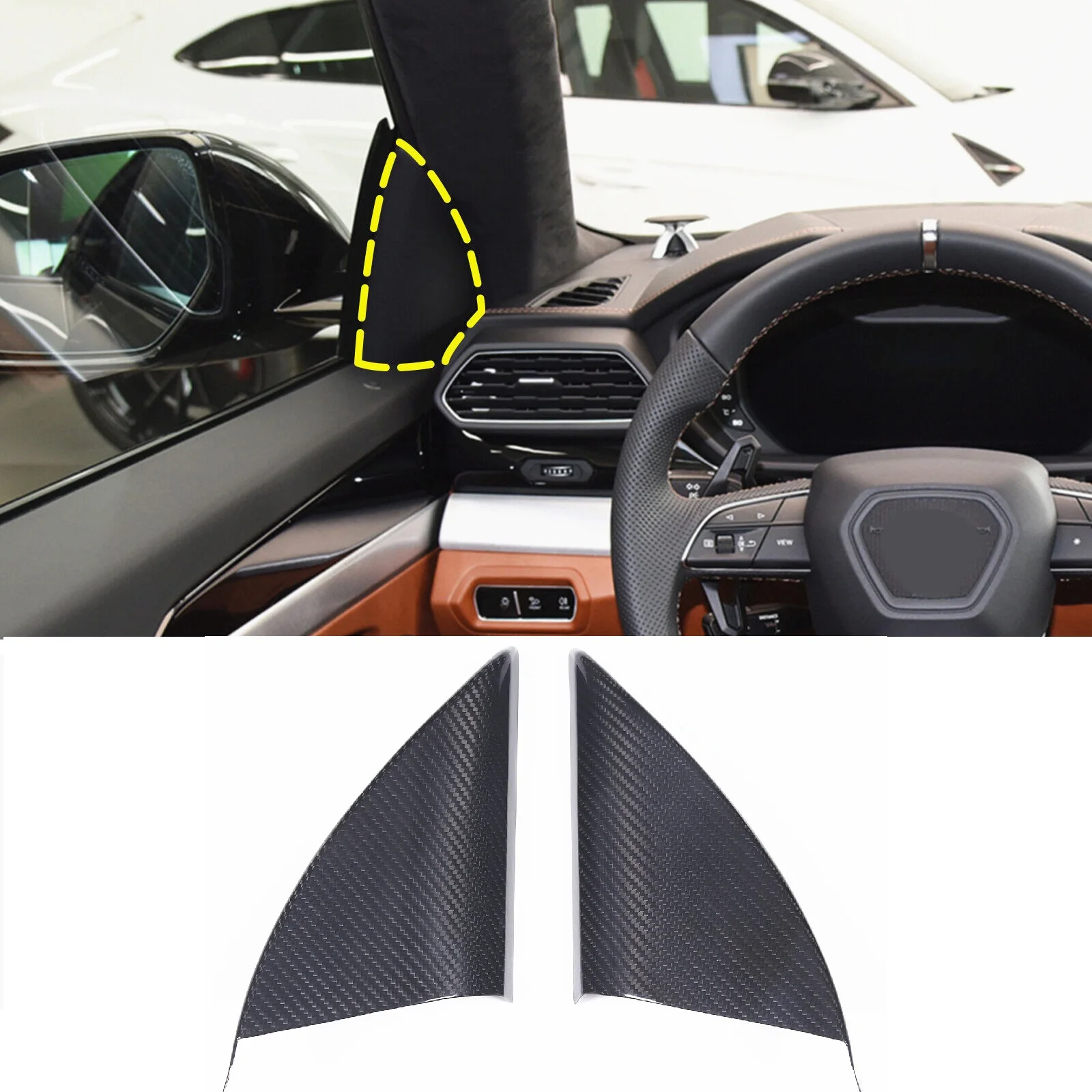 

Real Dry Carbon Fiber Inner Door Triangle A Pillar Cover Trim Car Styling Accessories For Lamborghini URUS 2018-2021