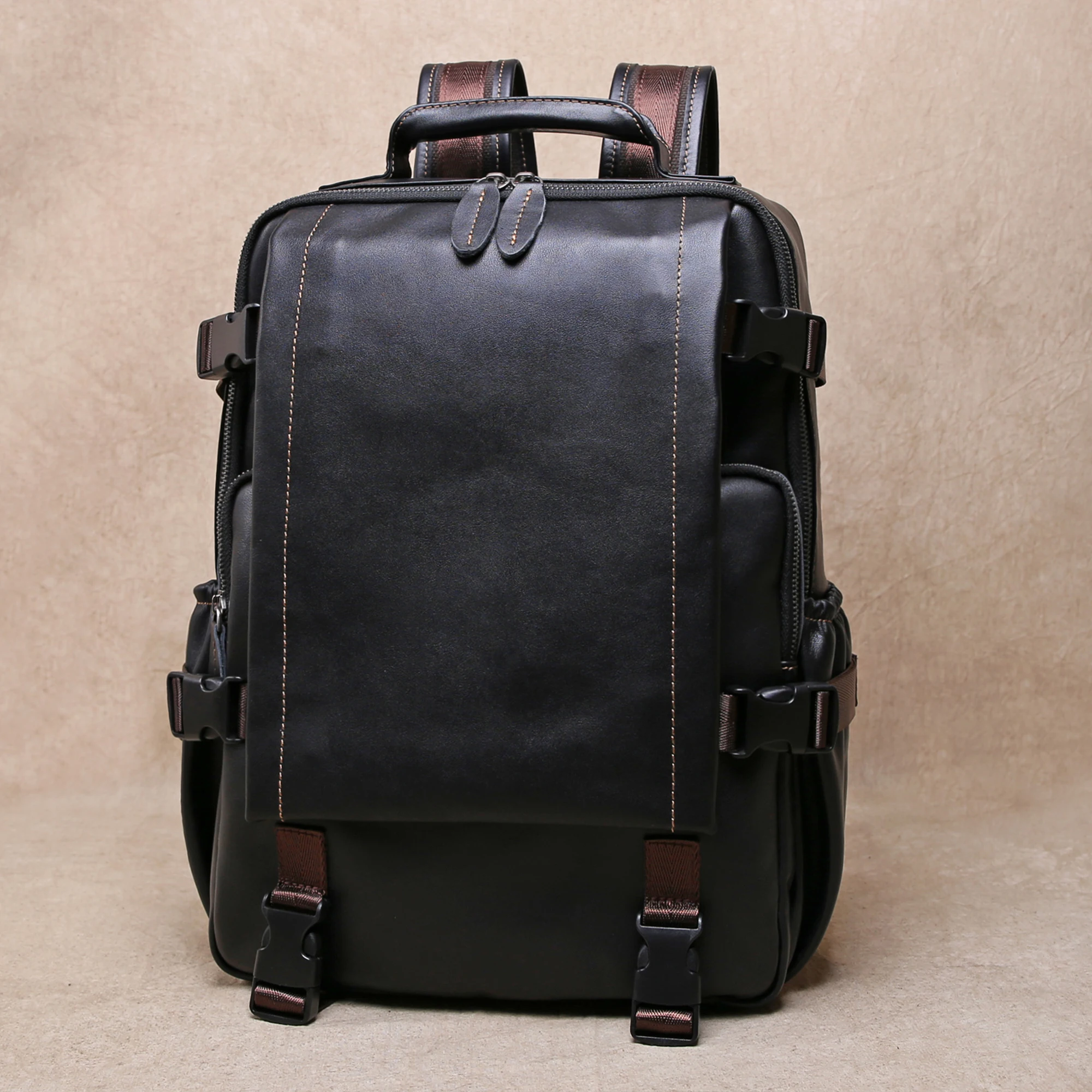 Genuine Leather Anti-Theft Shoulder Bag, Top Layer Cowhide Casual Large-Capacity Computer Bag For Men And Women, Travel Backpack