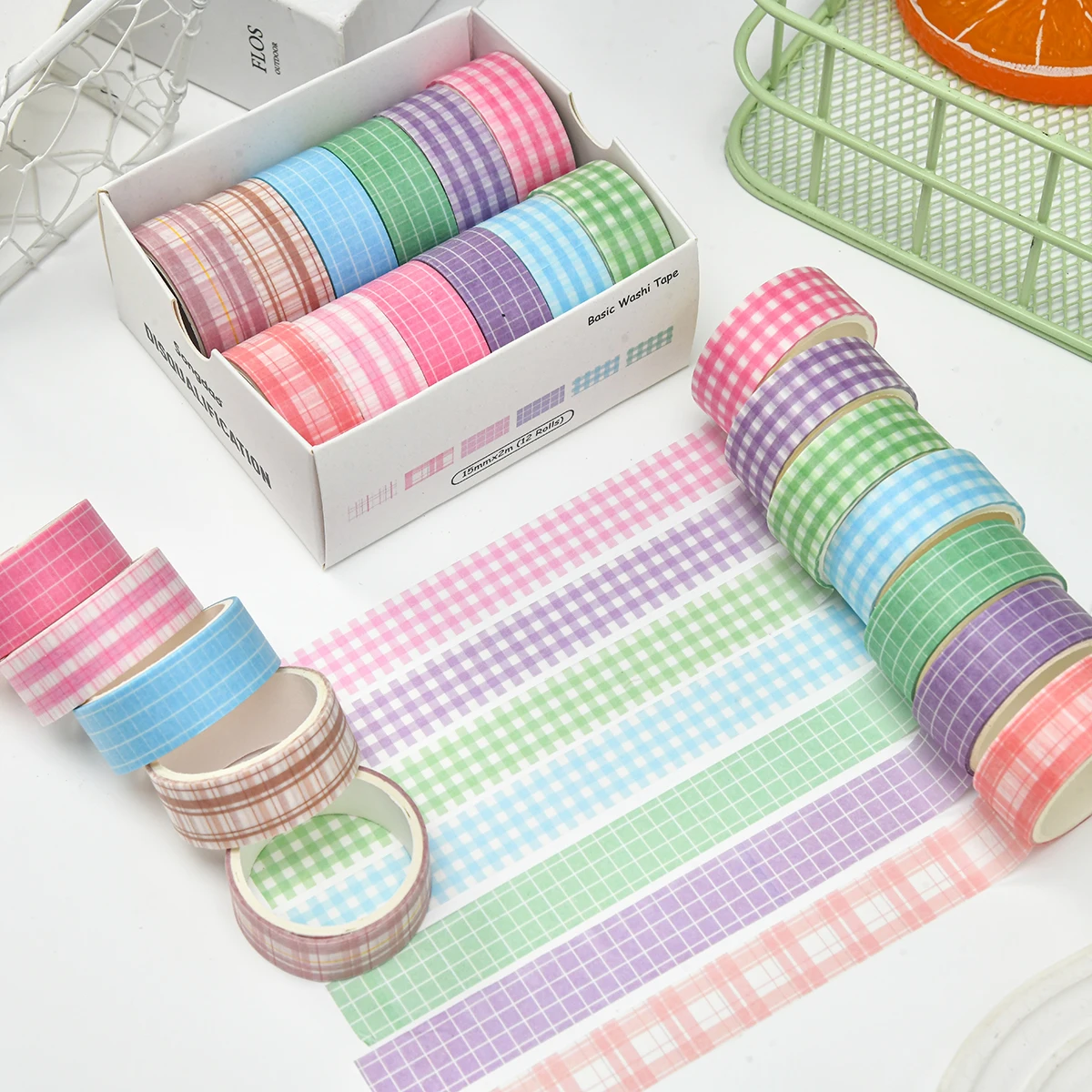 12 لفة/صندوق من شريط اشي منقوش ملون رائع، مجموعة متنوعة من الأنماط للاختيار من بينها، شريط سكرابوكينغ، هدية لعائلتك