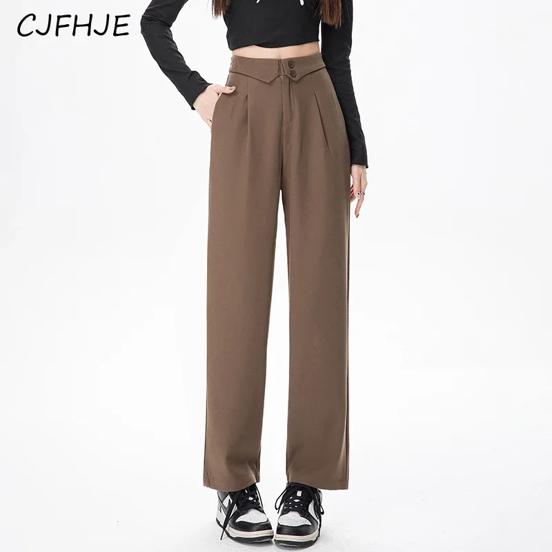 CJFHJE Lente Koreaanse Mode Omgedraaid Casual vrouwen Pak Broek Nieuwe Effen Kleur Veelzijdige Rechte Pijpen Vrouwen Losse Wijde Pijpen broek