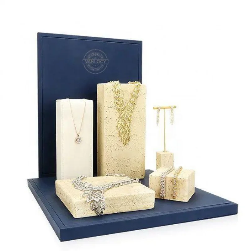 Op Maat. Vanlocy Mode Op Maat Gemaakt Lamsleer Lederen Blauwe Sieraden Display Rekwisieten Set Sieraden Display Stand