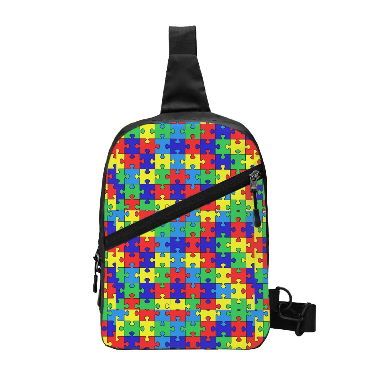 

Custom Colorful Puzzle Autism Awareness Sling Bag Men Cool Shoulder Chest Crossbody Backpack Cycling Camping Daypack