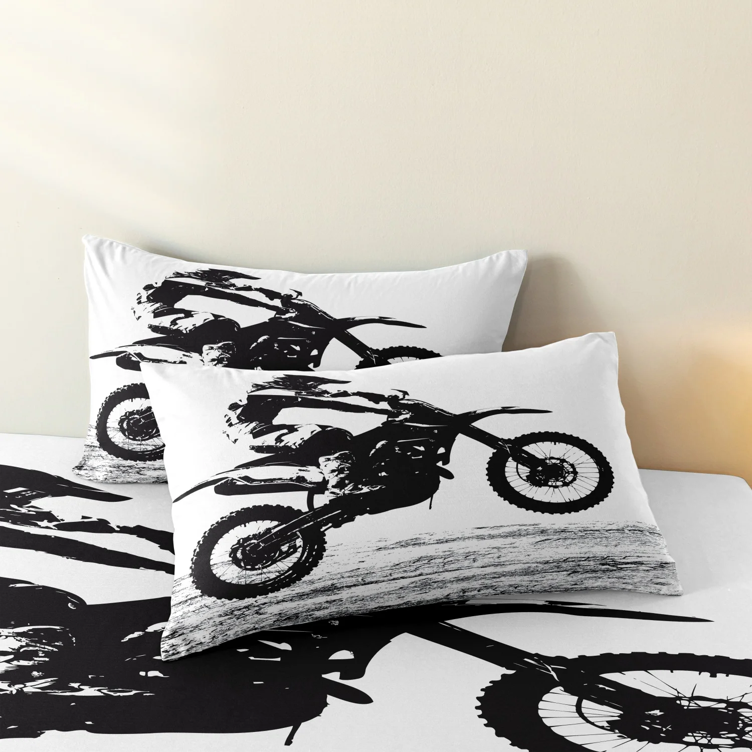 3Pcs Motocross Dirt Bike Print Duvet Cover Set, Off-Road Motorcycle Rider Print Bedding,Soft Microfiber Sporty Masculine Bedding - view 4