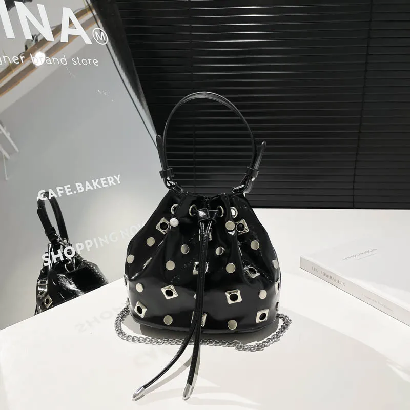 

Y2k Female Small Cross Body Bag Vintage Bucket Shape Handbag PU Leather Women Shoulder Bag Fashion Top Handle Bag