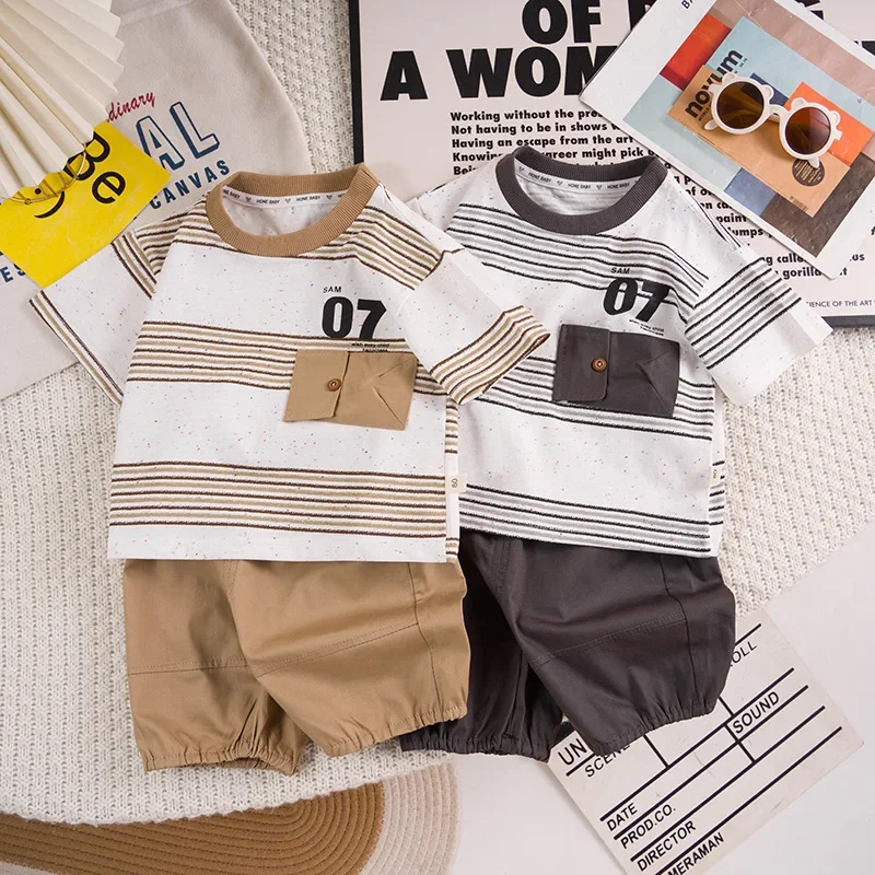 

New Summer Baby Boys Clothes Kids Clothing Set Children T-Shirt Shorts 2Pcs/Set Infant Casual Striped Costume Toddler Tracksuits