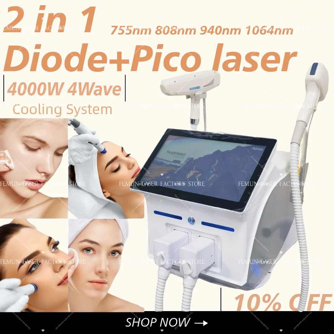 2025 2 في 1 سوبرانو 808 ديود جهاز إزالة الشعر بالليزر بيكو الجليد التيتانيوم آلة إزالة شعر الجسم آلة إزالة الوشم