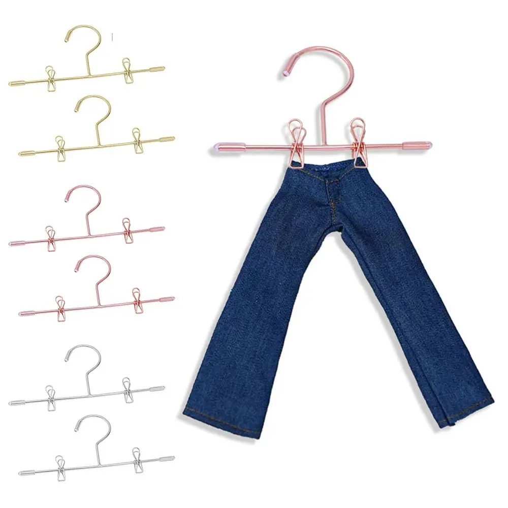 5PCS Gold Silver Doll Clothes Hangers Metal 75mm/120mm Miniature Hanger Dollhouse Furniture Doll Accessories