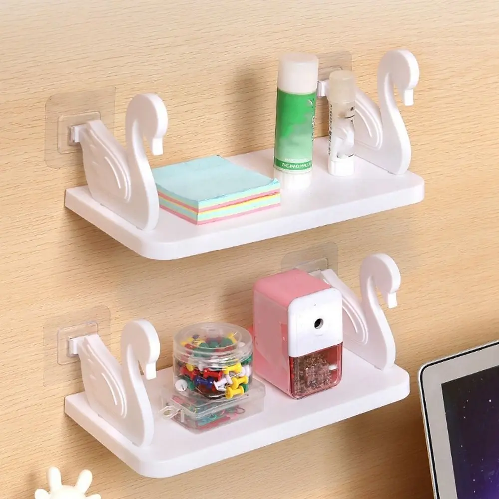 Plastic Swan Shelf Creative White/Grey Self-Adhesive Bathroom Storage Rack No Punch Wall Mounted Floating Shelf Home