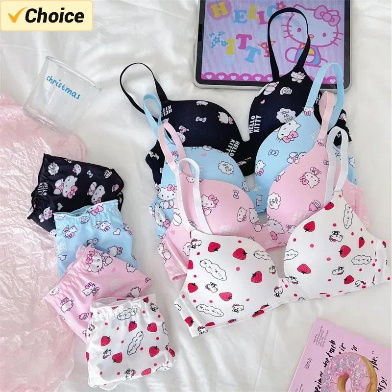 

Kawaii Underwear Set Hello Kitty Girly Heart Undergarments Anime Sanrio Cute Ktcat Sweet Cartoon Comforts Bra Set Girls Clothes