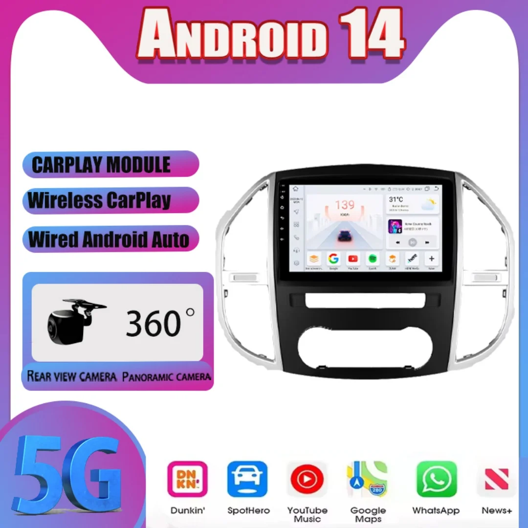 Android 14 For Mercedes Benz Vito 3 W447 2014-2021 Car Screen Multimedia Video Player GPS Stereo Radio Navigation Head unit