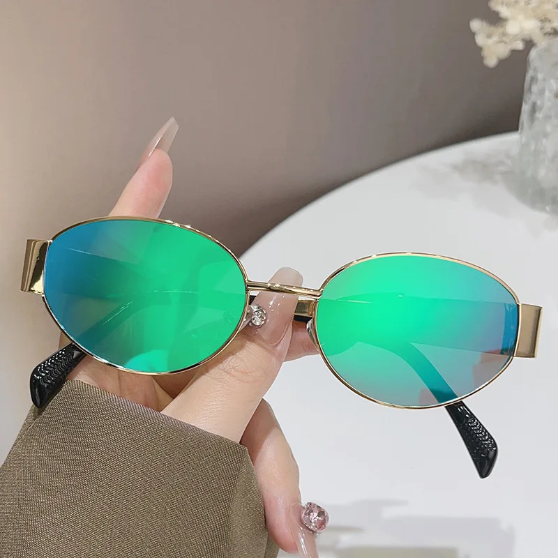 2025 Small Oval Sunglasses For Women Brand Designer Fashion Luxury Shades UV400 Small Metal Men Vintage Sun Glasses