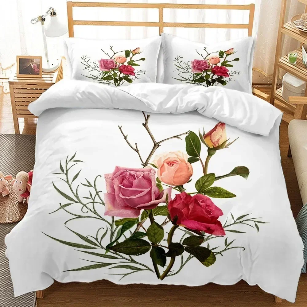 Spring Flowers Tulip Morning Glory Pink Rose Comfortable Duvet Quilt Cover Pillowcase Bedding Set Children Bedroom Home Textile