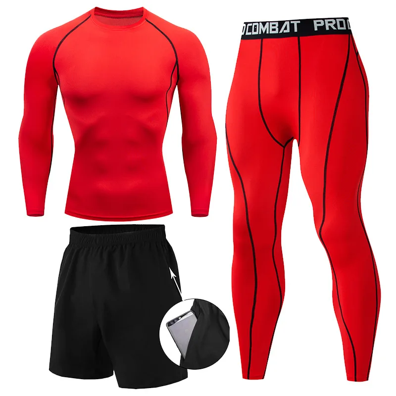 3pcs Men\'s Compression Sportswear Suit GYM Tight Sports Yoga Sets Workout Jogging  Fitness Clothing Tracksuit Pants Sporting