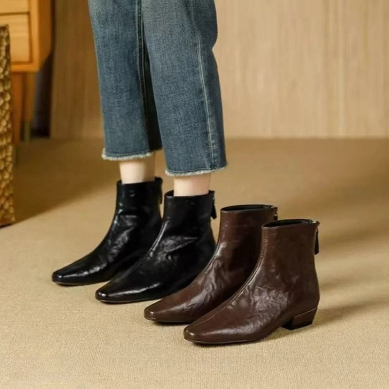 Pointed Toe Women Ankle Boots Elegant Leather Shoes Fashion Women’s Winter Boots Retro Pumps 2025 Trend Brand Female Zapatillas