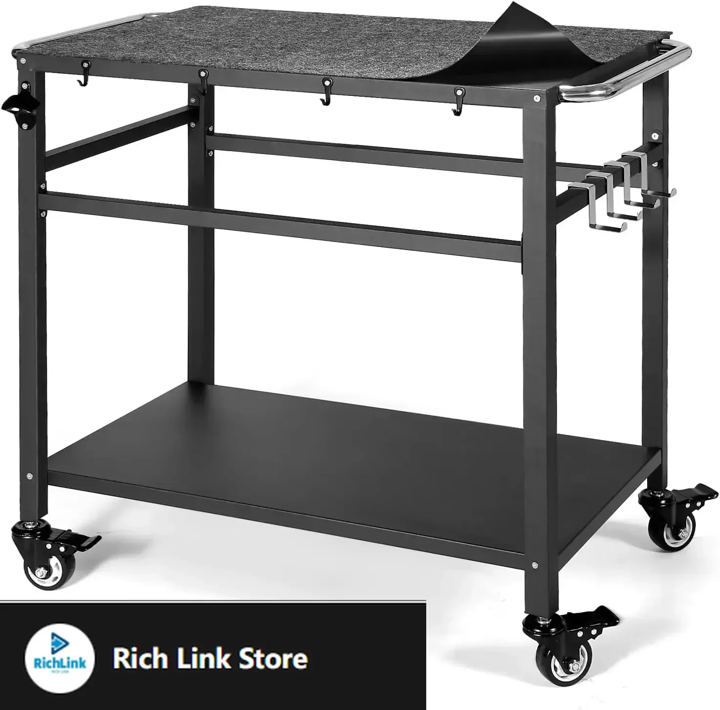 

Outdoor Grill Table with Storage for Patio,Double-Shelf Movable Kitchen Cart Island Table on Wheels with Grill Mats,20" x 32"