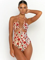 Floral Print One Piece Suits Women Sexy Swimwear set Summer Swimsuit Bandage  Bathing Suit Summer Hollow Out Swimsuit