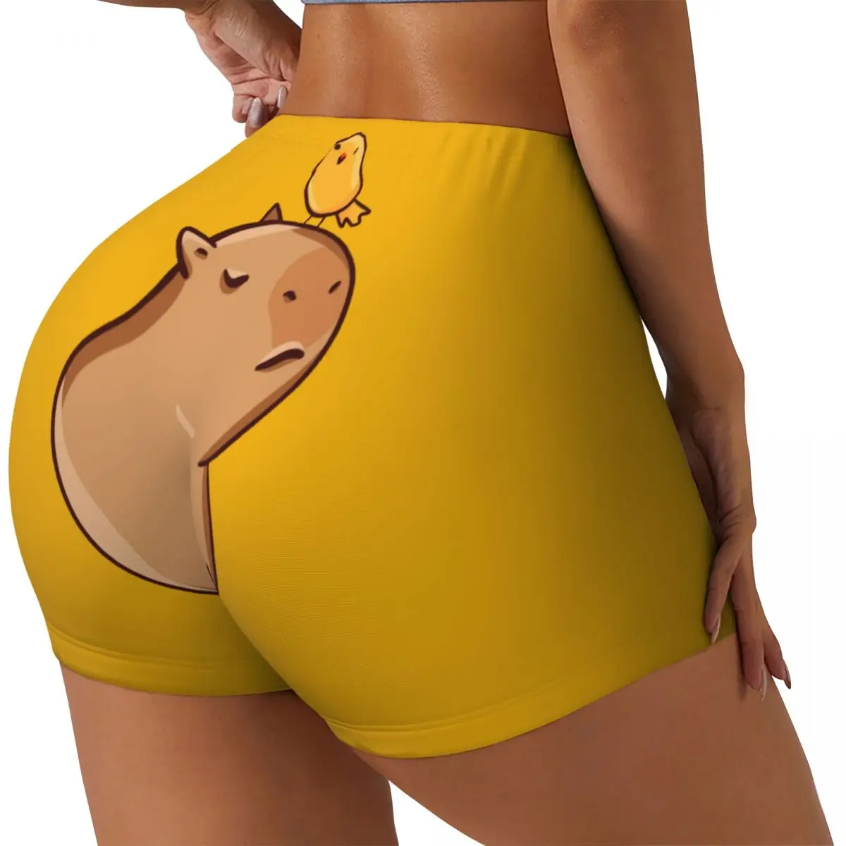 Custom Capybara And Birds Volleyball Biker Workout Shorts for Women Athletic Gym Yoga Shorts