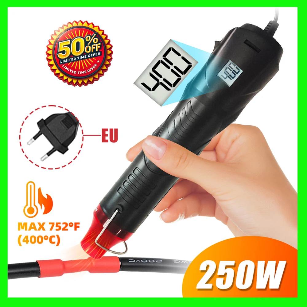 Mini Heat Gun with LCD display 300W Electric Power Temperature Blower Mini Tool Kit For DIY Acrylic Resin Cups EU Plug