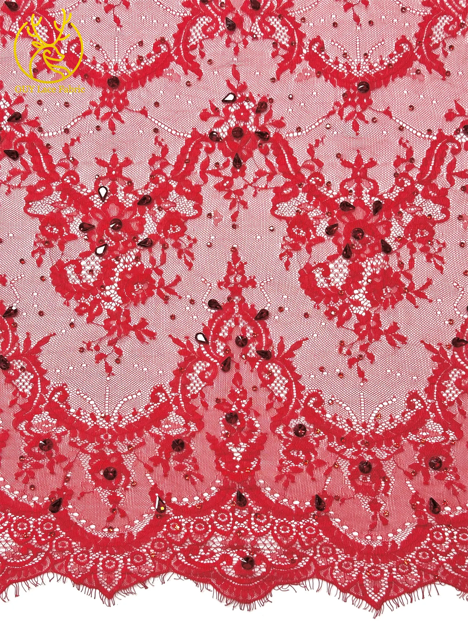 Roter nigerianischer Spitzenstoff, hochwertige afrikanische Milchseide mit Steinen, Guipure-Kordel für Damen-Partykleider, DIY-Nähzubehör, 3 Meter – Detail 7