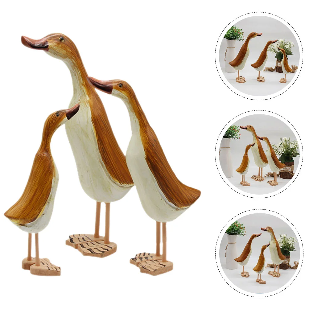 

3 Pcs Animal Statue Desktop Sculpture Wood Decoration Lovely Figurine Wooden Carved Statues