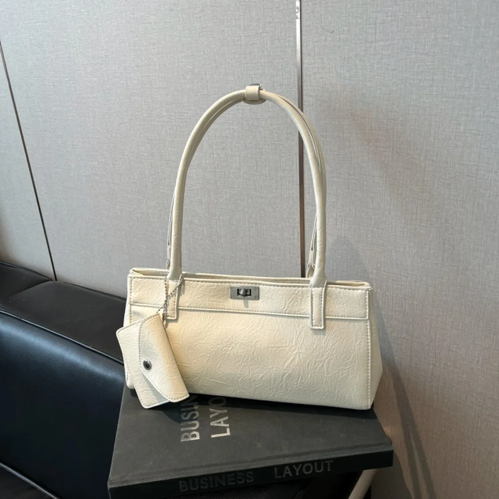 

All-match Sweet French Stick Handbag Lace Hanging Pouch PU Shoulder Bag Solid Color Bow Ribbon Texture Underarm Bags Women